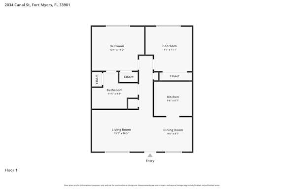 A floor plan of a one bedroom apartment.