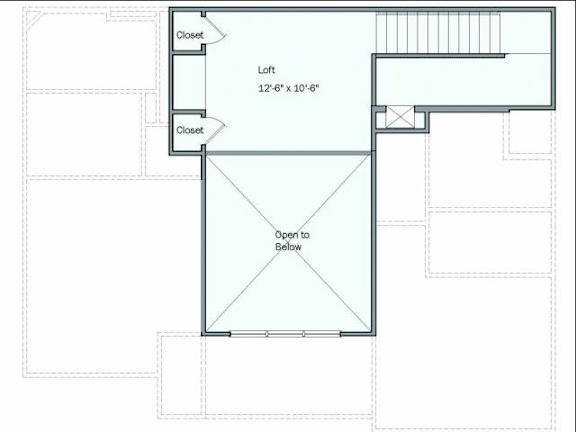 A floor plan shows a loft with dimensions and an open area below.