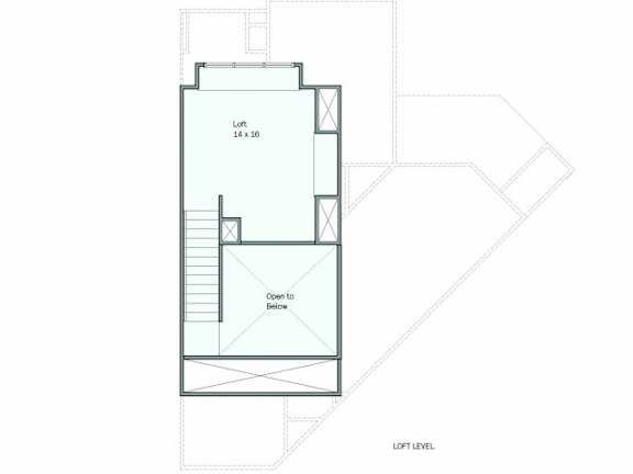 A floor plan of a building with a loft area sized 14x16.