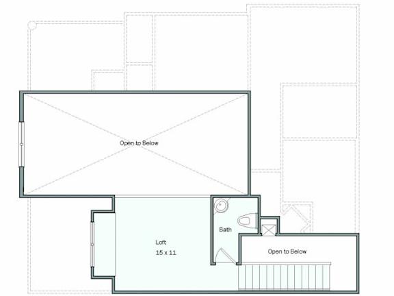 A floor plan shows a loft sized at 15x11 with a bathroom and other rooms with "Open to Below" labels.