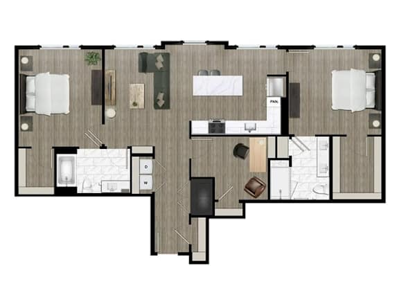Floor Plan  Two Bedroom + Den (2 DEN A)