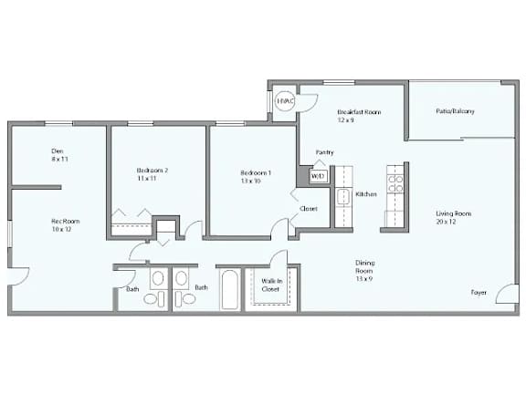 a floor plan of an apartment with blue floors and
