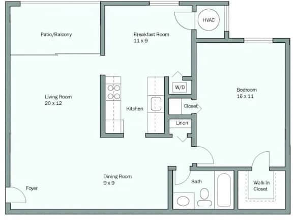 a floor plan of a unit with a bedroom and a living room