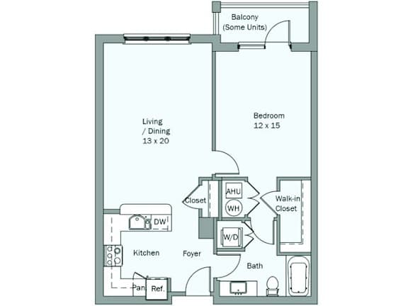 a floor plan of a studio apartment with a bedroom and a living room