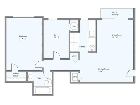 a floor plan of an apartment with a blue floor
