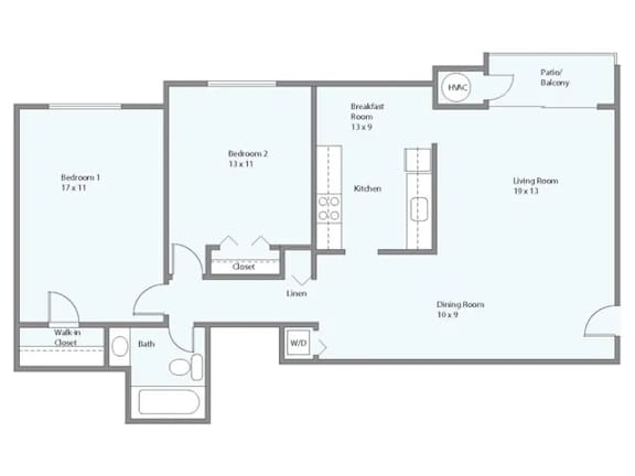 a floor plan of a living room with a transition to a bedroom