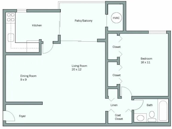 a floor plan of a unit with a bedroom and a living room