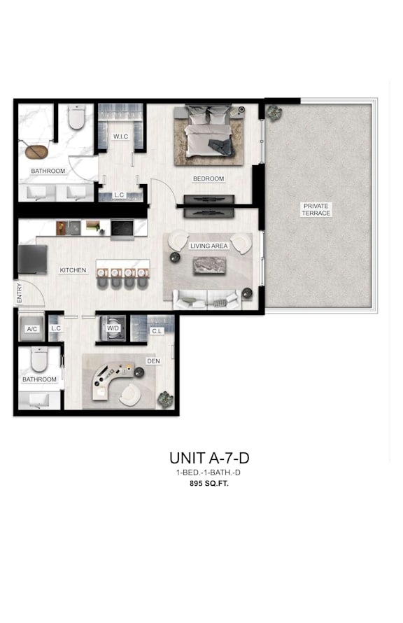 A floor plan of a one bedroom apartment.