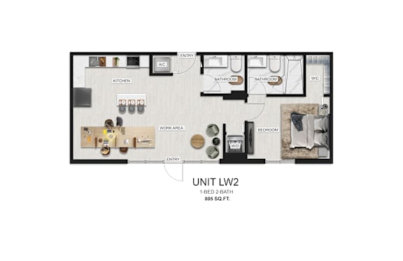 a floor plan of unit l122  1 bedroom  1190 square feet