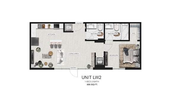a floor plan of unit l122  1 bedroom  1190 square feet