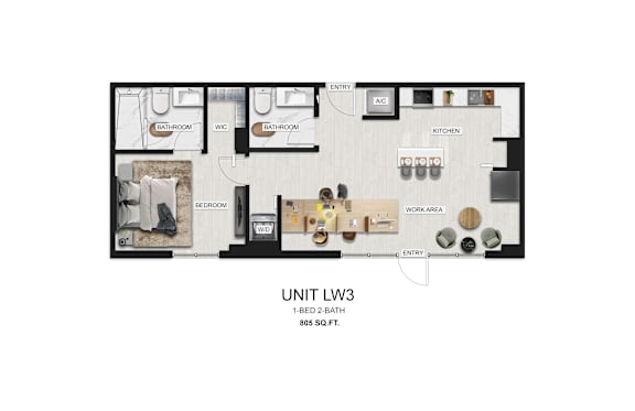 a floor plan of unit mg3 with furniture and a closet