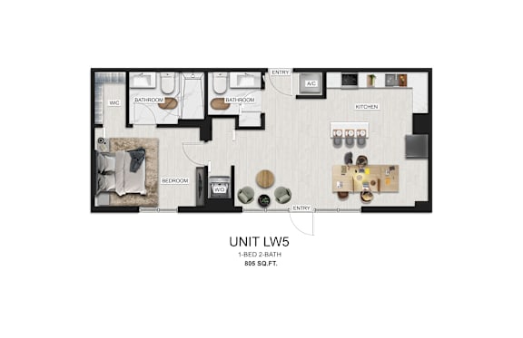 a floor plan of a 1 bedroom unit living