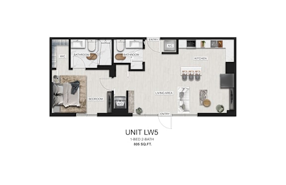 a floor plan of a 1 bedroom unit living