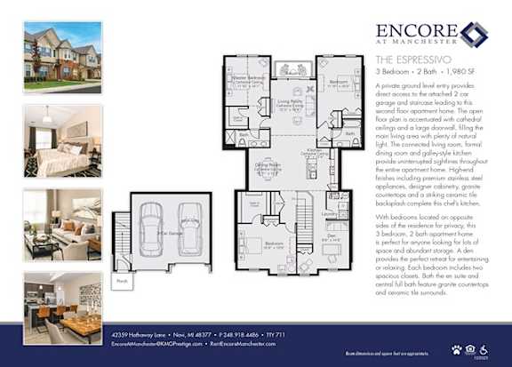 3 bed 2 bath D at Encore at Manchester, Novi