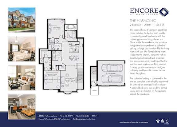 Floor Plan  2 bed 2 bath B&#xA0;at Encore at Manchester, Novi, MI