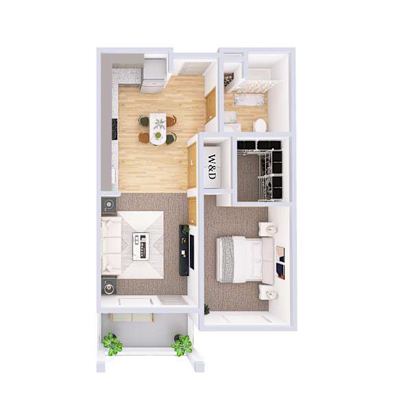 Rainier Floorplan One-bedroom apartment floor plan at Kendrick Landing Apartments in Lakewood, WA