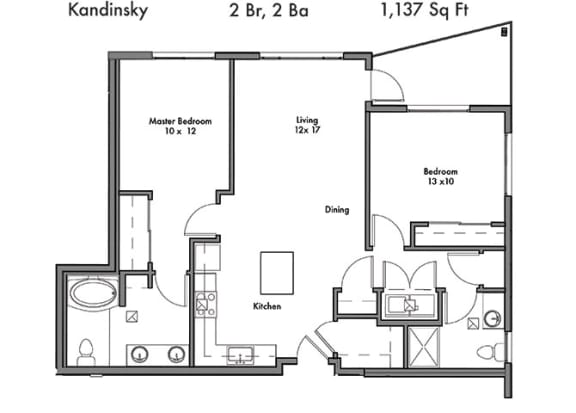 2 Bedroom 2 Bathroom Floor Plan at Discovery West, Issaquah, 98029