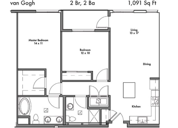 2 Bedroom 2 Bathroom Floor Plan at Discovery West, Issaquah, WA, 98029