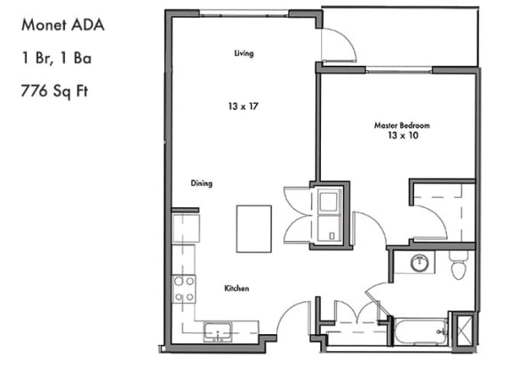 Floor Plan  One Bed One Bath Floor Plan at Discovery West, Issaquah, 98029