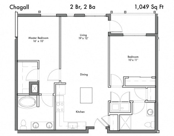 2 Bed 2 Bath Floor Plan at Discovery West, Washington, 98029