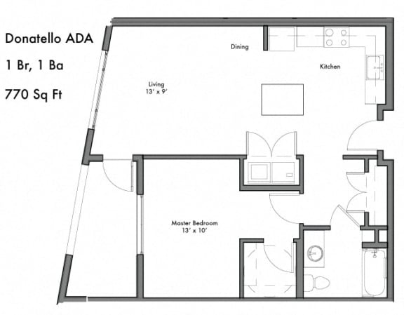 1 Bedroom 1 Bathroom Floor Plan at Discovery West, Issaquah, Washington