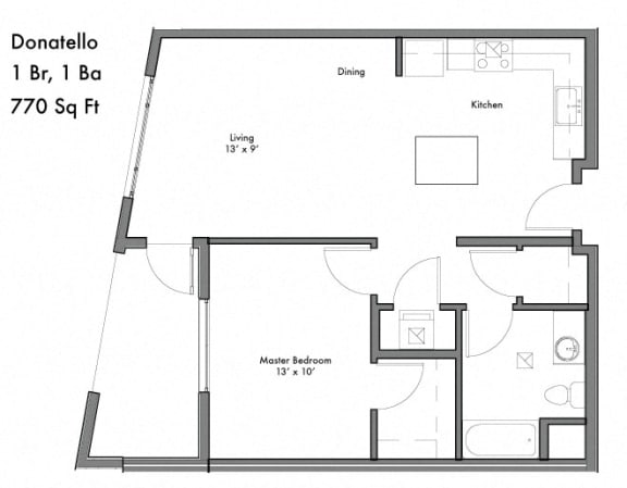 1 Bed 1 Bath Floor Plan  at Discovery West, Issaquah, WA