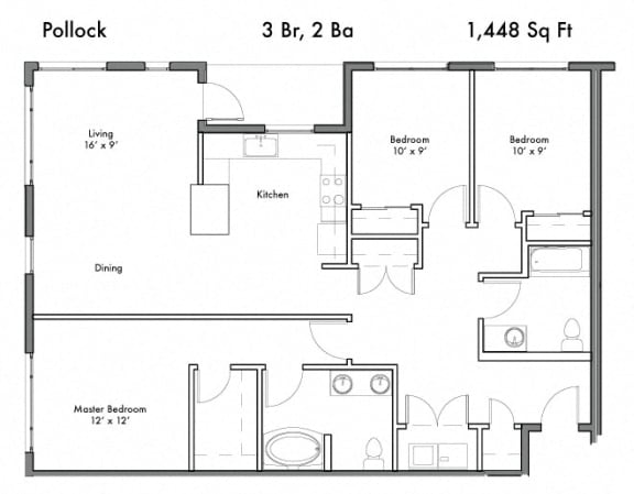 3 Bed, 2 Bath Floor Plan at Discovery West, Issaquah, Washington