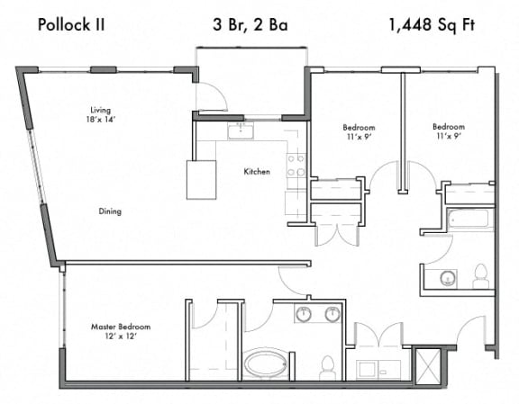 3 Bedroom and 2 Bath Floor Plan at Discovery West, Issaquah, Washington