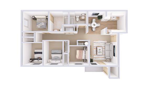 A white dollhouse with various rooms and furniture.