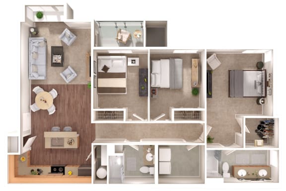 2 bedroom 2  bathroom C  Manchest Floorplan with 1382 square feet at Discovery Heights, Washington