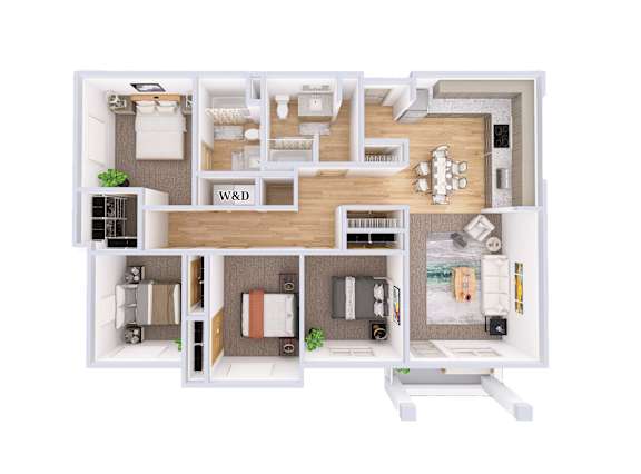 Olympus Floorplan Four-bedroom apartment floor plan at Kendrick Landing Apartments in Lakewood, WA