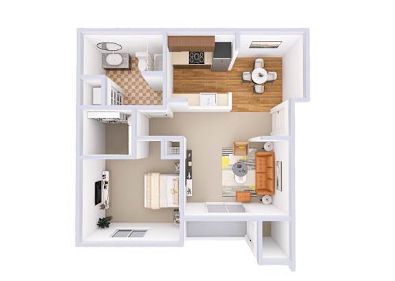 A white and wood bathroom with a toilet, sink, and mirror.