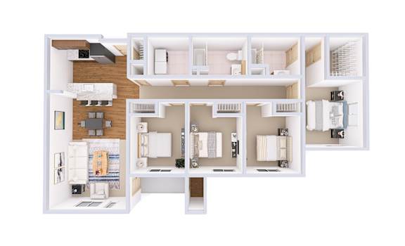 A white floor plan of a house with a kitchen, living room, and bathroom.
