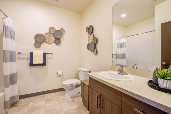 Spacious and modern bathroom at  Discovery Heights in Issaquah, WA 98029