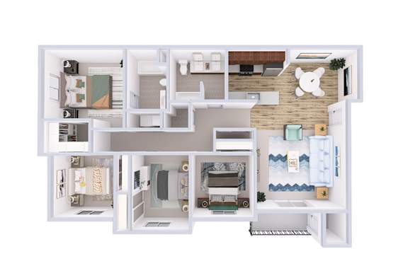 A white dollhouse with a teddy bear on the wall.