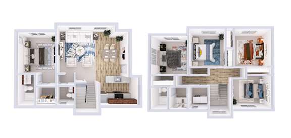 A floor plan of a two-bedroom apartment with a living room, kitchen, and bathroom.