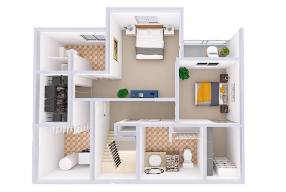 A white dollhouse with furniture and decorations.