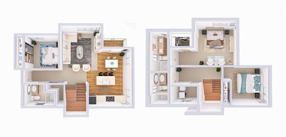 A floor plan of a two-story house with a living room, kitchen, and bedrooms.