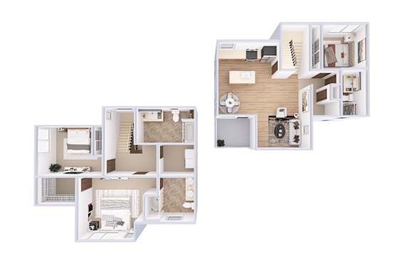 A cutaway diagram of a house showing the interior layout.
