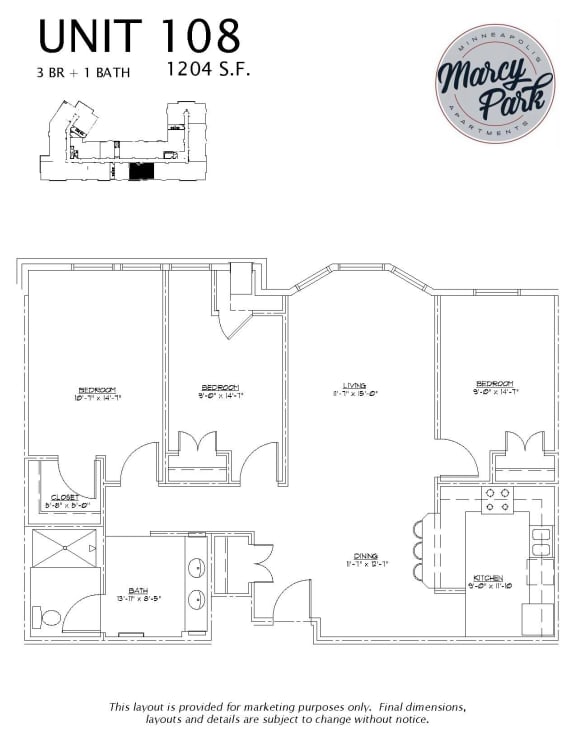 Marcy Park  Apartments floorplan, Minneapolis, Minnesota