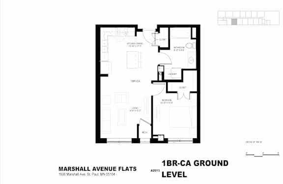 A black and white image of a floor plan for the Marshall Avenue Flats.
