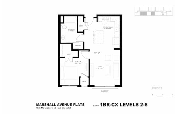 A black and white image of a floor plan for the Marshall Avenue Flats.