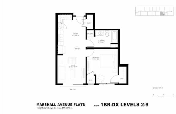 A black and white image of a floor plan for Marshall Avenue Flats.