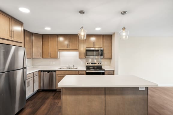 the preserve at ballantyne commons apartment kitchen with stainless steel appliances