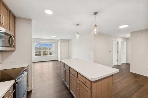 the preserve at ballantyne commons spacious kitchen with island and stainless steel appliances