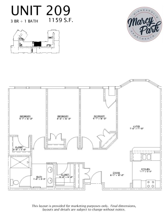 Marcy Park  Apartments floorplan, Minneapolis, Minnesota