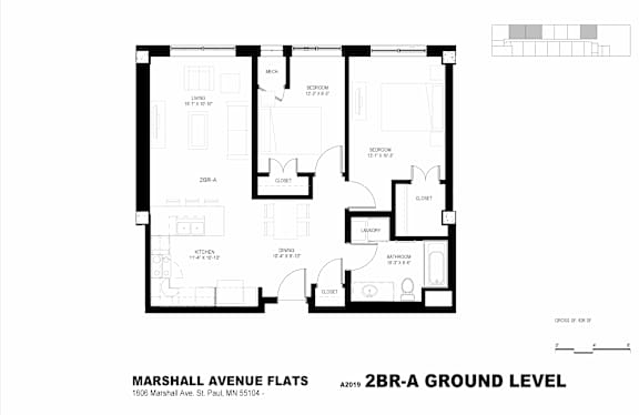 A black and white image of a floor plan for the Marshall Avenue Flats.