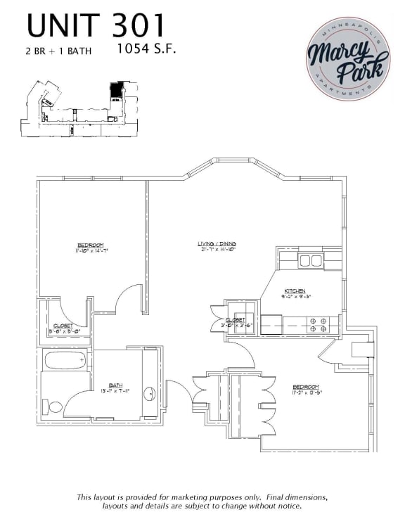 Marcy Park  Apartments floorplan, Minneapolis, Minnesota
