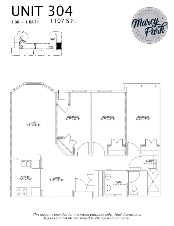 Marcy Park  Apartments floorplan, Minneapolis, Minnesota