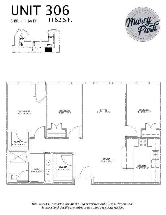 Marcy Park  Apartments floorplan, Minneapolis, Minnesota